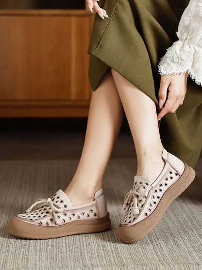 Echte Schuhe Aushöhlen Sommer Leder Flache Frauen