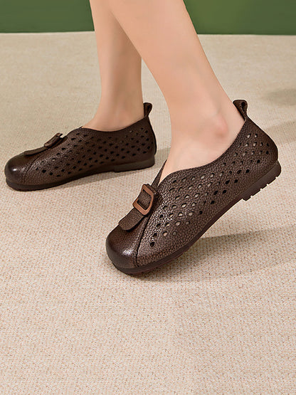 Leather Shoes Women Spliced Vintage Flat Summer