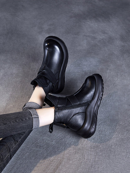 Bottines à plateforme épissées en cuir véritable vintage pour femmes QU002