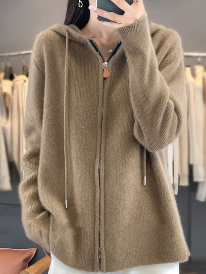 Cardigan à capuche décontracté 100 % laine pour femme, automne BA1059 