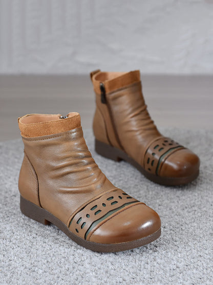 Bottines à talons bas en cuir vintage pour femmes AV1074