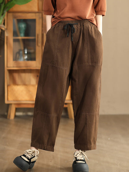 Pantalon sarouel à poches épissées solides vintage pour femmes AI1030 