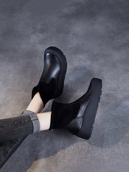 Bottines à plateforme en cuir véritable pour femme QU016