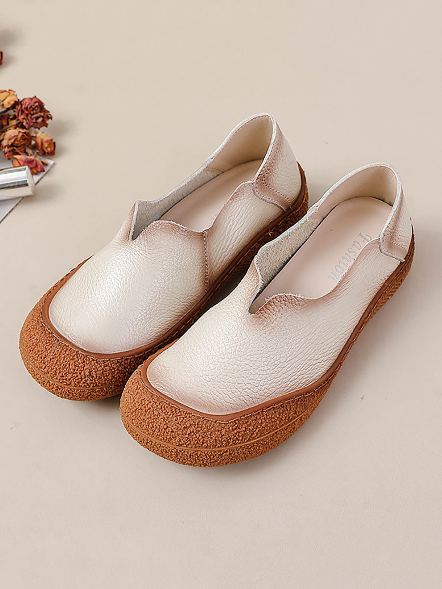 Women Summer Solid Soft Genuine Leather Flat Shoes CX042