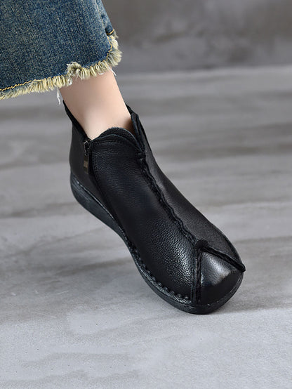 Bottes à talons bas en cuir véritable vintage pour femmes AV1073