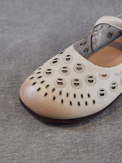 Echte Schuhe Frauen Sommer Aushöhlen Ferse Niedrigen Leder