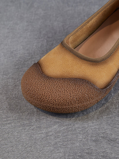 Chaussures plates d'été en cuir véritable pour femmes, colorblock