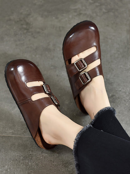 Chaussons plats Birkenstock d'été en cuir massif pour femmes AH615