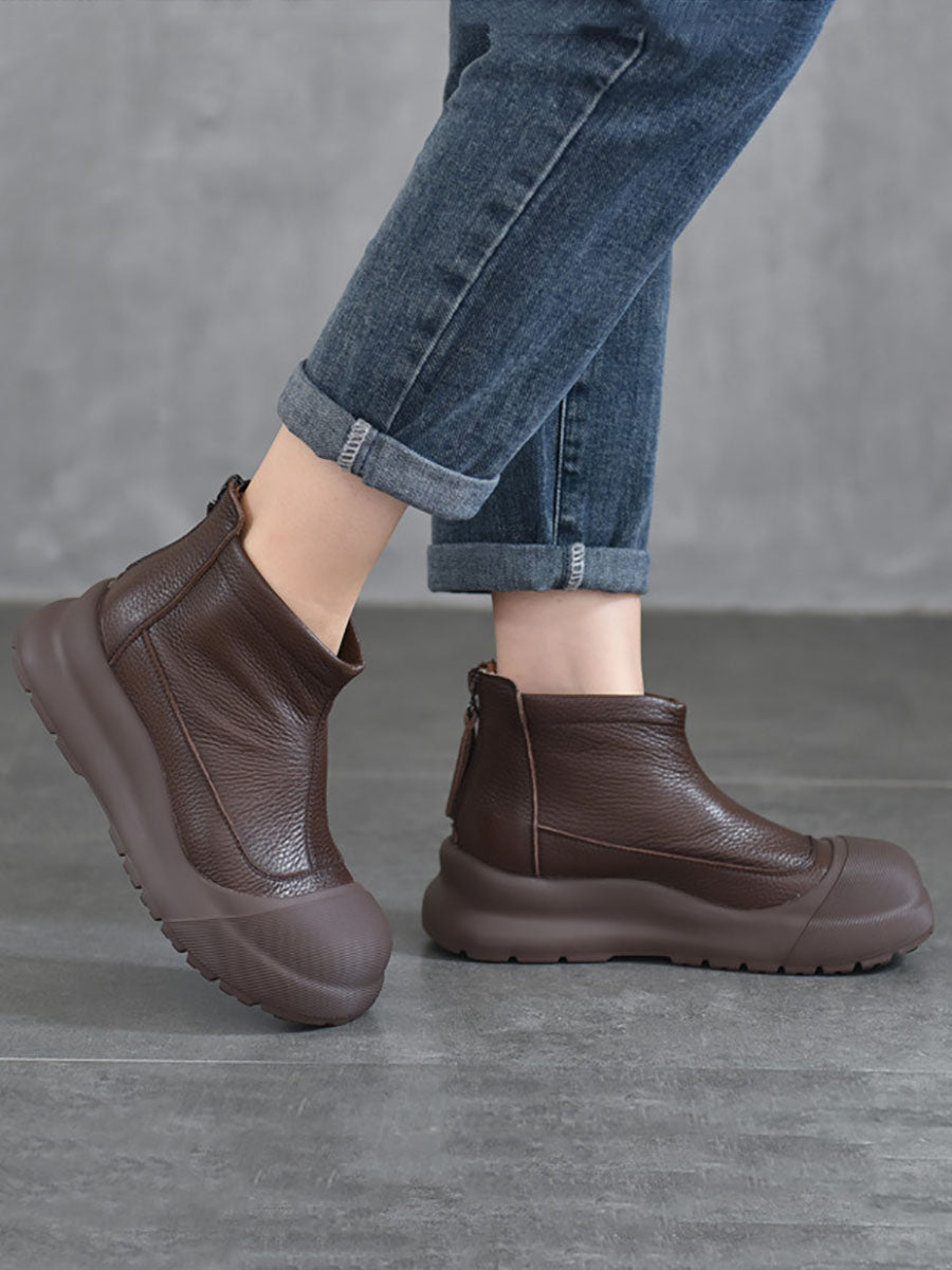 Women Autumn Genuine Leather Solid Platform Ankle Boots AV1007