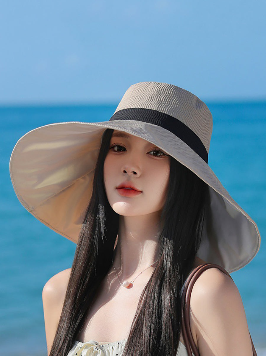 Women Summer Colorblock Sunproof Bowknot Hat QW1022