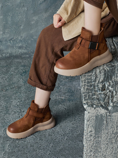 Bottes à plateforme en cuir véritable vintage Winer pour femmes QM028