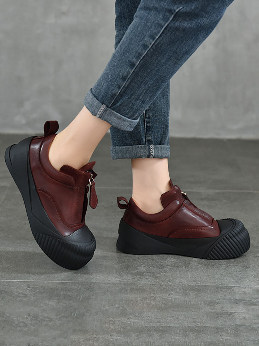 Women Casual Genuine Leather Zipper Platform Shoes AV1016