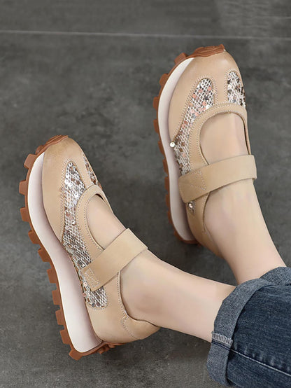 Chaussures d'été à plateforme en cuir et paillettes pour femmes XX1022