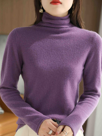 Pull col roulé 100 % laine pour femme, couleur unie, automne BA1009 