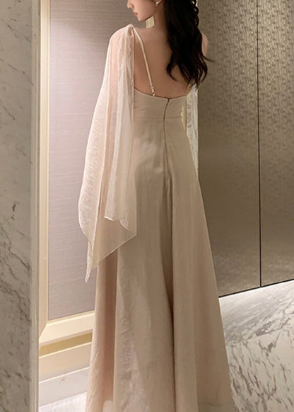 Sommer Seide Solide Asymmetrische Apricot Maxi Kleider Elegante 