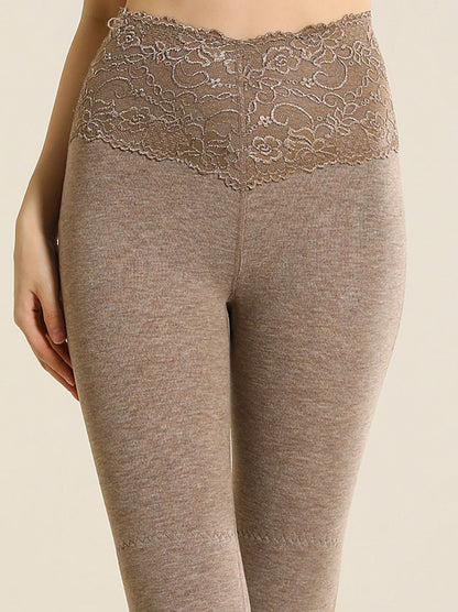 Leggings d'hiver chauds en cachemire et dentelle taille haute pour femmes QM010