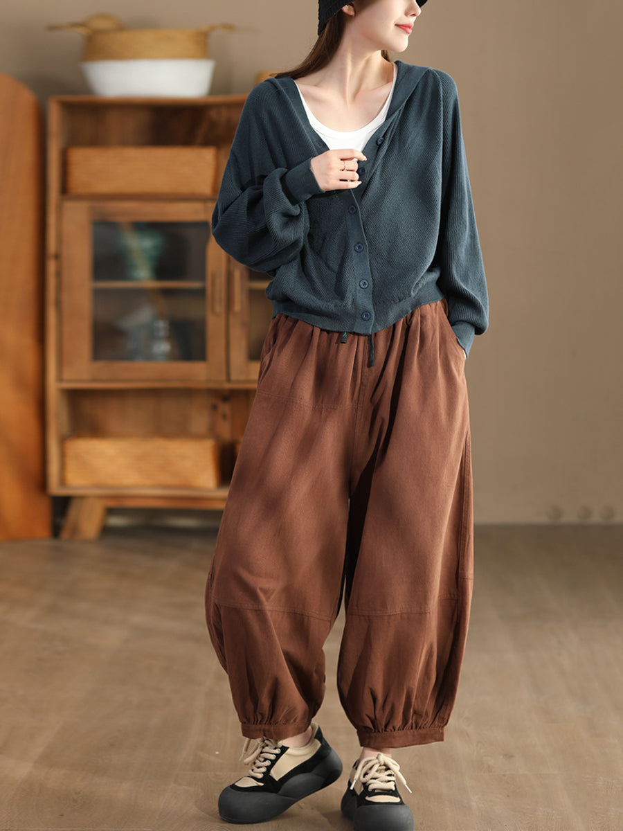 Women Autumn Casual Solid Spliced Cotton Harem Pants AS1022