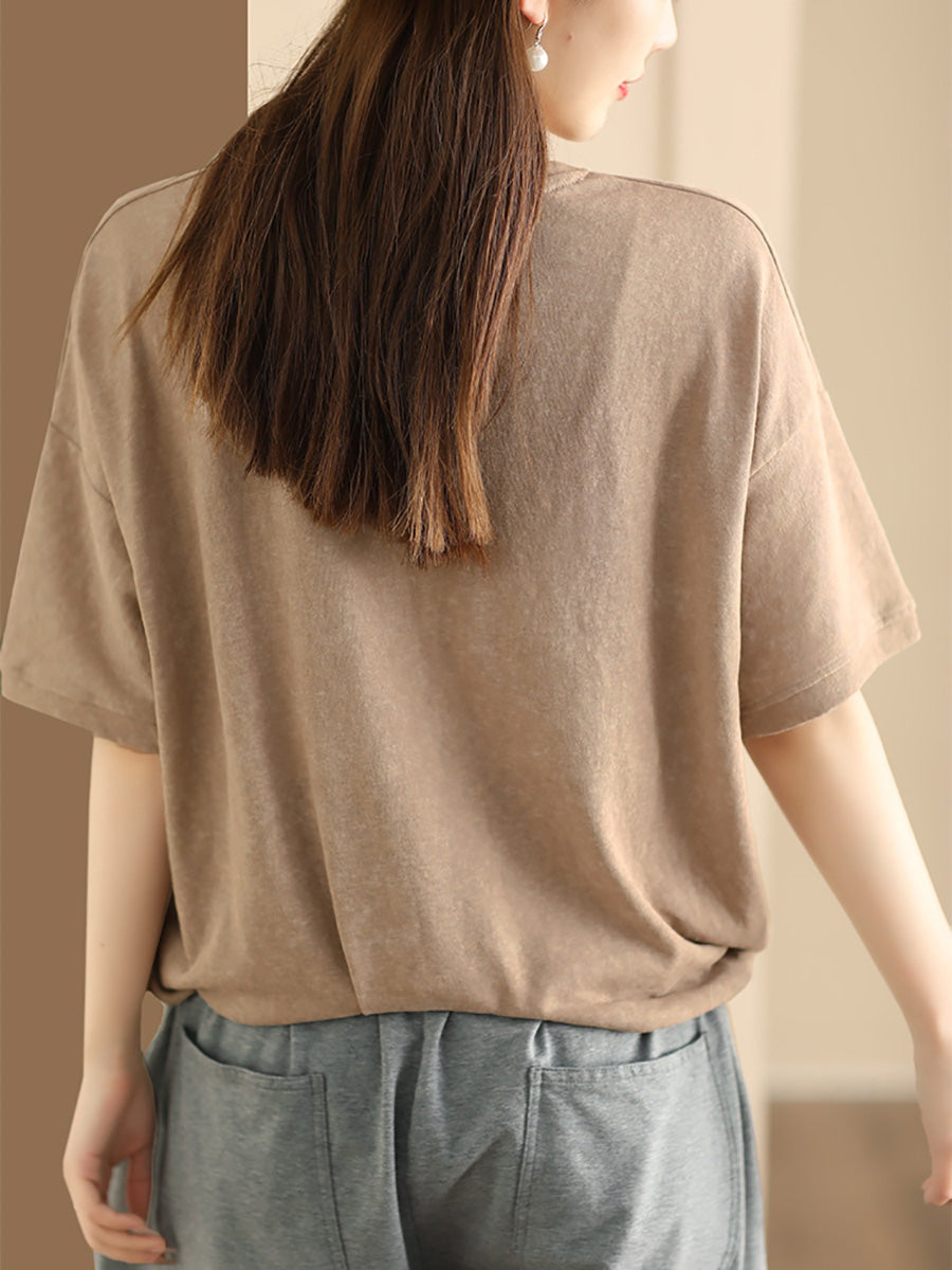 Women Summer Casual Drawstring Hem Cotton Shirt PA1031