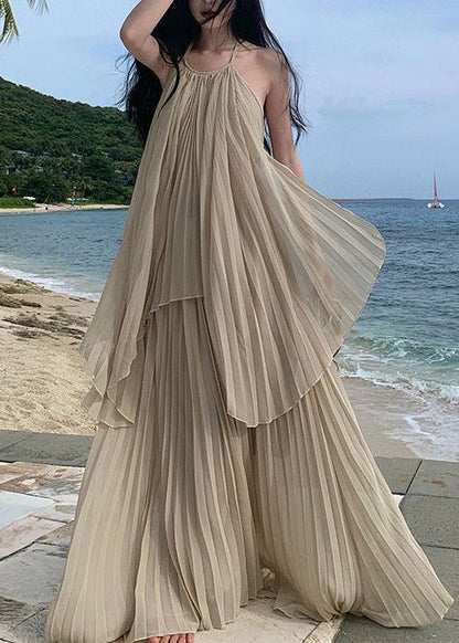 Robe deux pièces plissée asymétrique dos nu Vacation Organ TT1030 