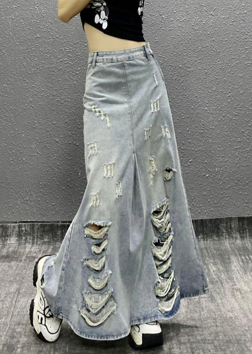 Schicker Hellblauer Jeansrock mit Taschen und hoher Taille für den Sommer EE014