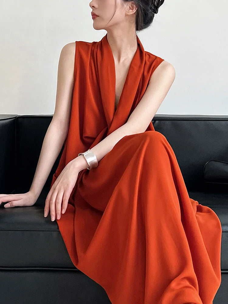 Taschen mit drapiertem ärmellosem Kleid Elegantes Midi 