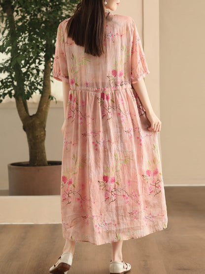 Robe d'été vintage à bretelles florales en ramie pour femmes CX008