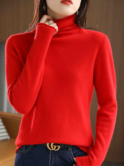 Pull col roulé 100 % laine pour femme, couleur unie, automne BA1009 