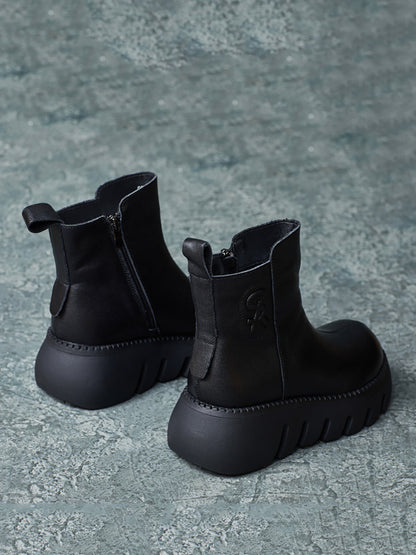 Bottes à plateforme rétro en cuir véritable pour femmes QM017