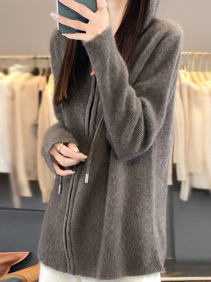 Cardigan à capuche décontracté 100 % laine pour femme, automne BA1059 