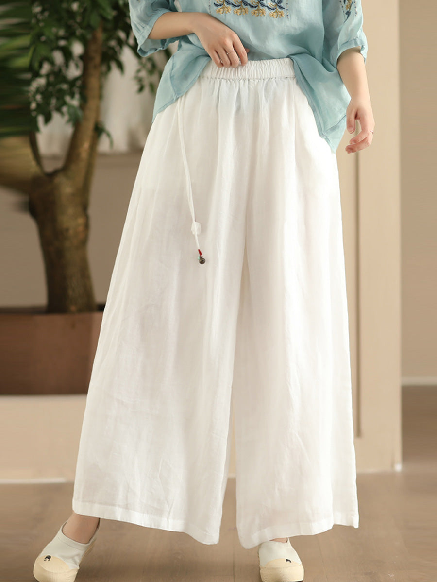 Women Summer Dual-layer Wide-leg Ramie Pants FD049