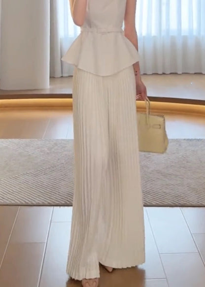 Pantalon de printemps blanc taille haute, large et élégant 