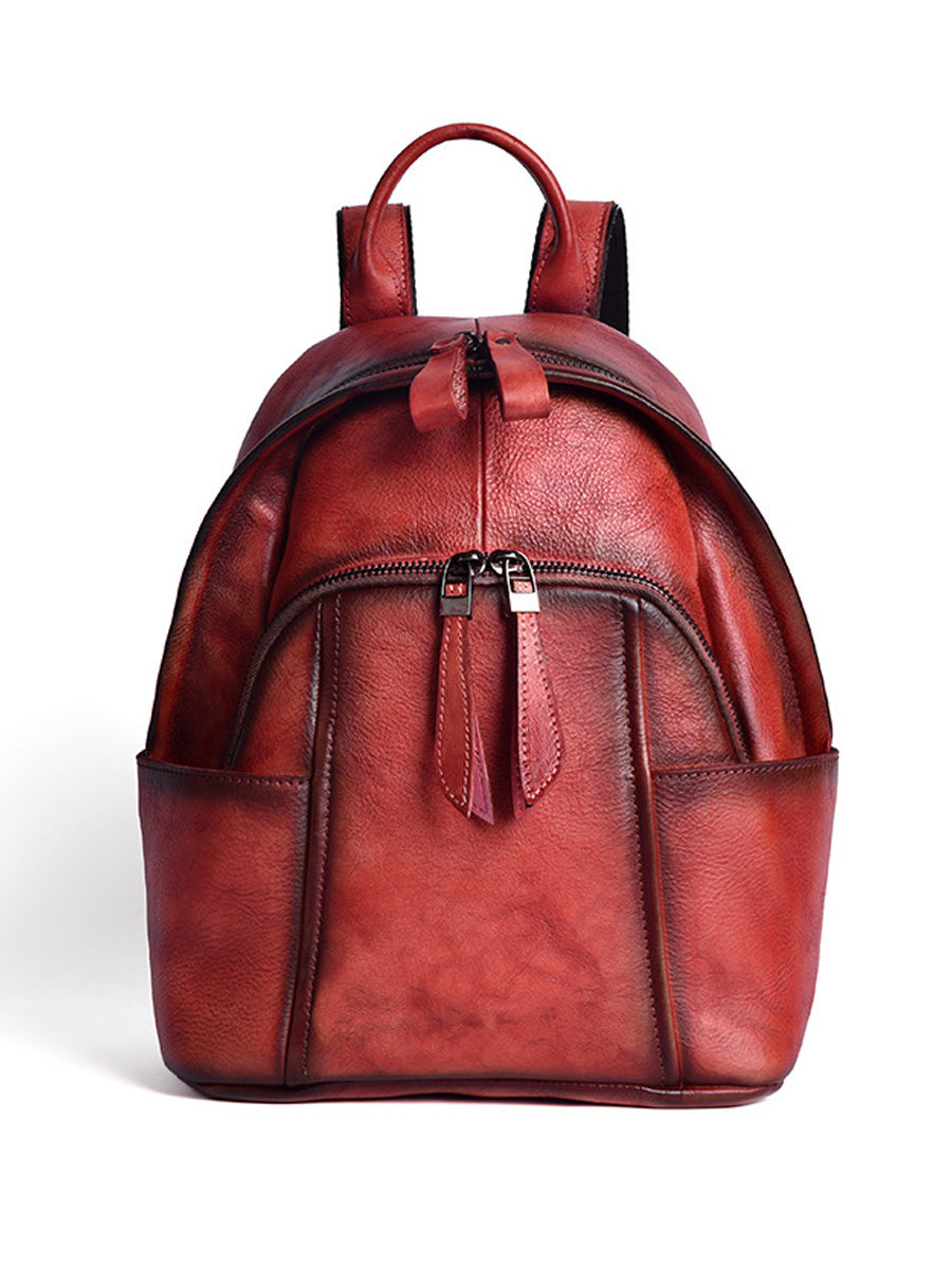 Women Retro Leather Zipper Large Capacity Backpack AH1079