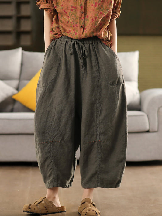 Pantalon d'été 100 % lin couleur sarouel pour femme, décontracté et pur