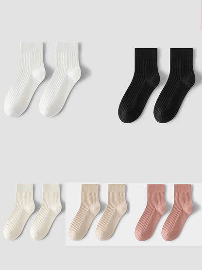 Lot de 5 paires de chaussettes d'hiver unies 100 % coton pour femme BA1031