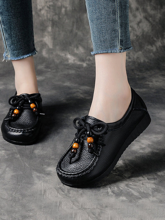 Leather Shoes Heel Women Soft Vintage Low