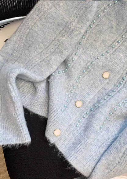 Cardigans en tricot de coton à perles bleues uniques pour l'automne WD034 