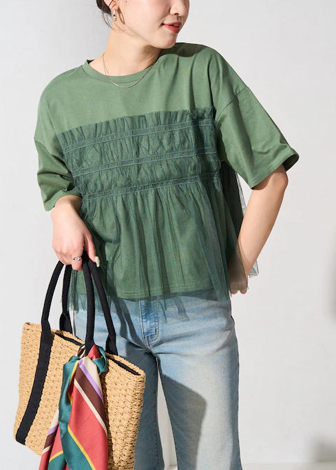 Feines Patchwork Grün Tüll Oversize Tanks Sommer 