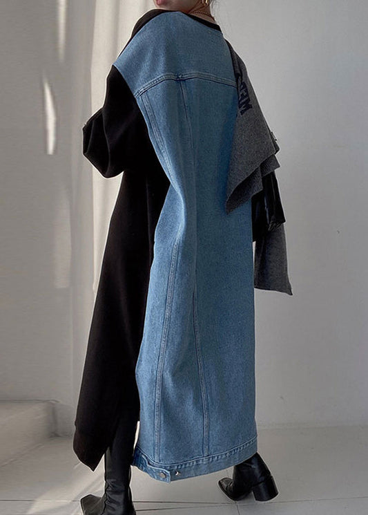 Patchwork Lange Kleider Denim Übergroße Natürliche Frühling Schwarz 