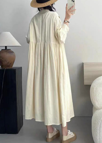 Robe élégante en coton beige froissé à manches longues NN028 