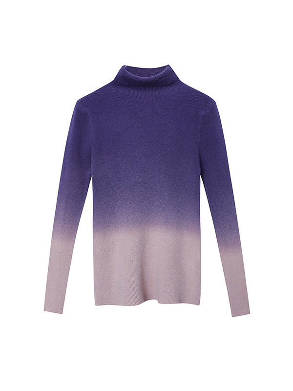 Art Purple High-Neck Gradient Long Sleeve Sweater QX018