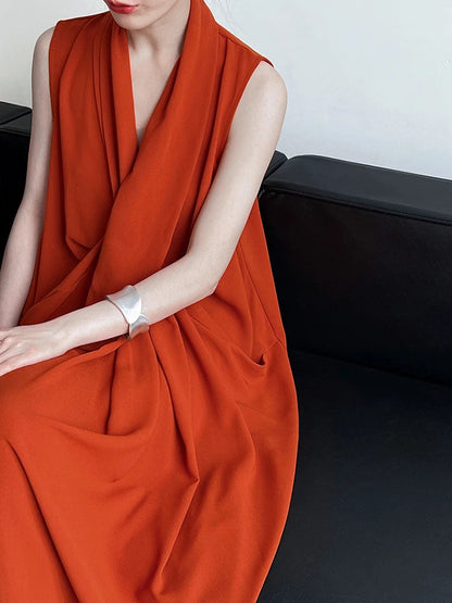 Taschen mit drapiertem ärmellosem Kleid Elegantes Midi 
