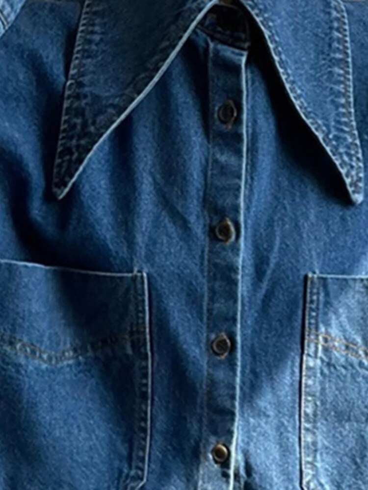 Long Peter Pockets Pan Sleeve Single-breasted Loose Urban Collar