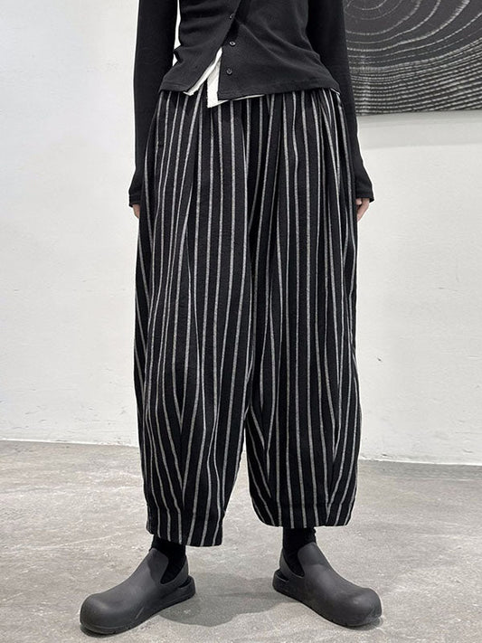 Pantalon sarouel fendu cool à rayures taille haute