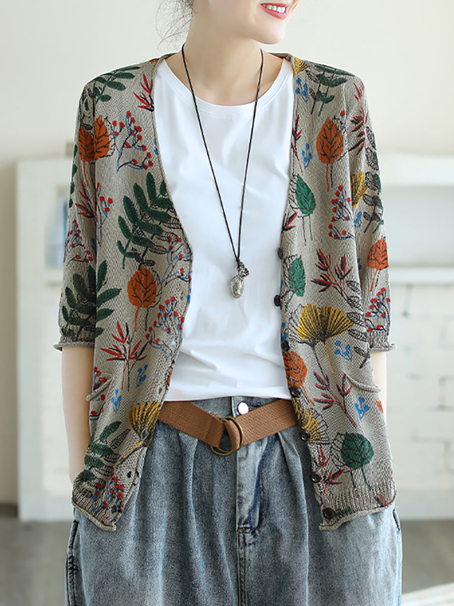 Bedrucktes Halbarm-Strickhemd für Damen in Übergröße FG1012