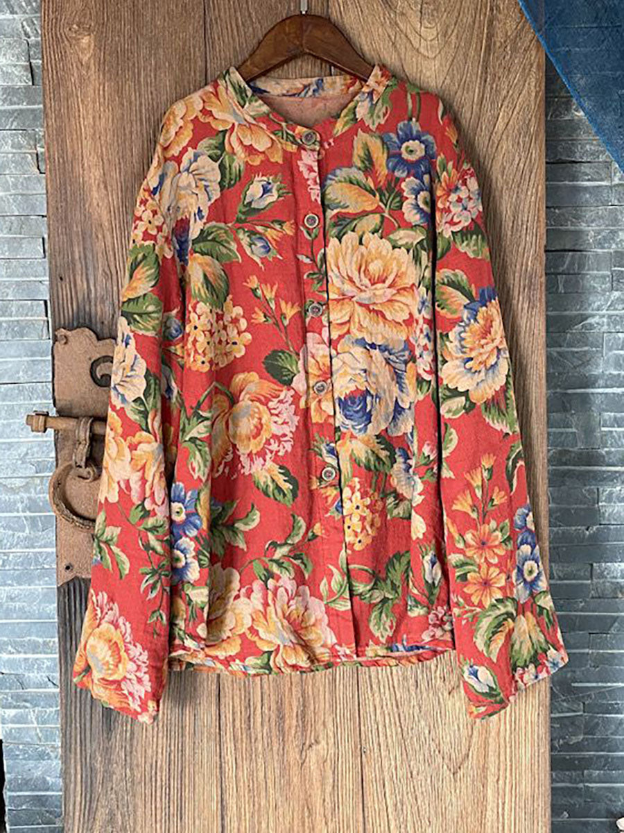 Plus Size Vintage Print Cardigans Women T-Shirt AV1002