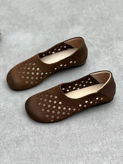 Chaussures plates ajourées en cuir véritable pour femmes HH025