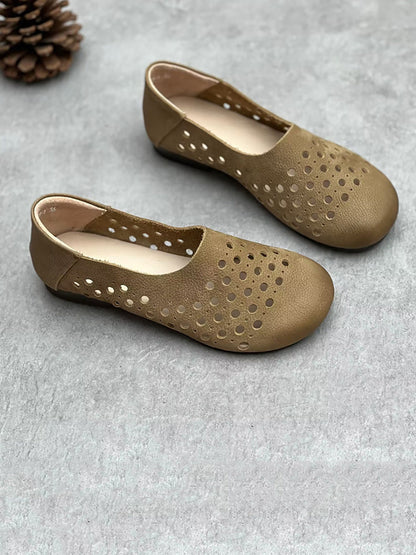 Chaussures plates ajourées en cuir véritable pour femmes HH025