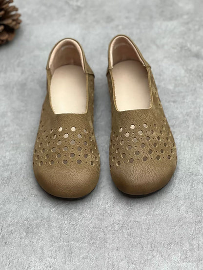 Chaussures plates ajourées en cuir véritable pour femmes HH025