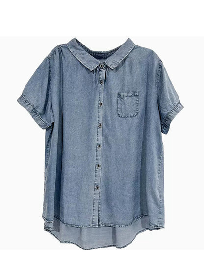 Chemise en jean à poches boutonnées pour femmes de grande taille PP1021