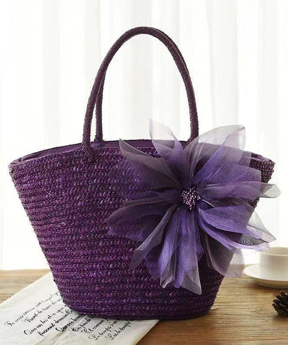 Sac à main tissé à la mode en herbe de fleurs violettes 2024 HJ1009